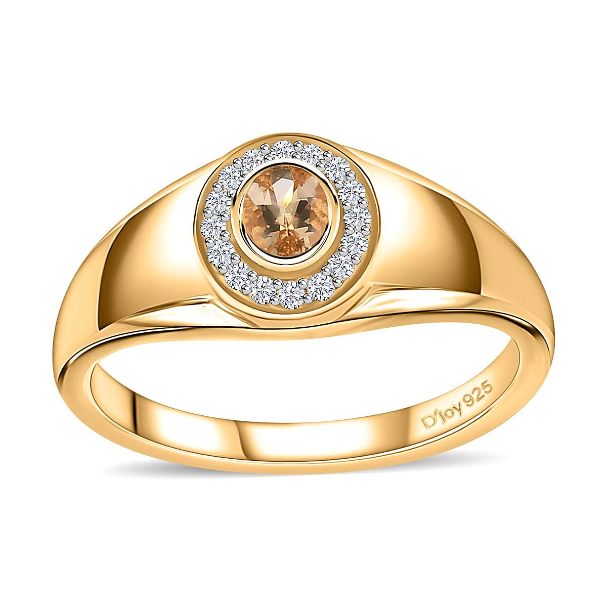Premium Imperial Topaz, Moissanite Men's Ring in Vermeil YG Over Sterling Silver (Size 10.0) 0.50 ctw