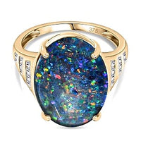 Boulder Opal Triplet and White Zircon 13.76 ctw Fancy Ring in 9K Yellow Gold (Size 8.0)