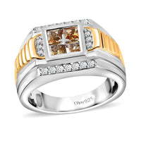 Imperial Topaz, White Zircon Ring in Vermeil YG and Platinum Over Sterling Silver (Size 10.0) 1.40 ctw