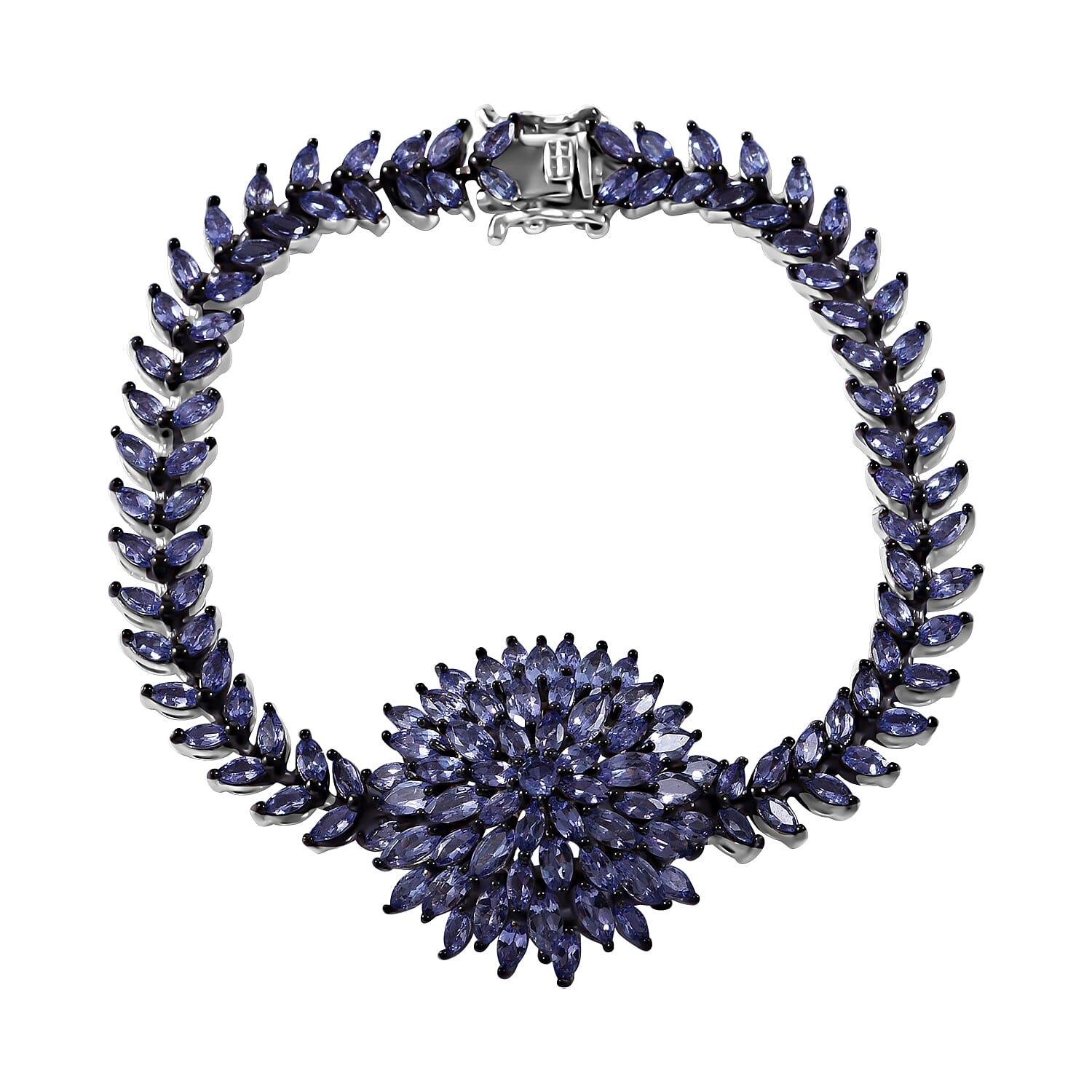 Dahlia Floral Bracelet in Platinum Over Sterling Silver