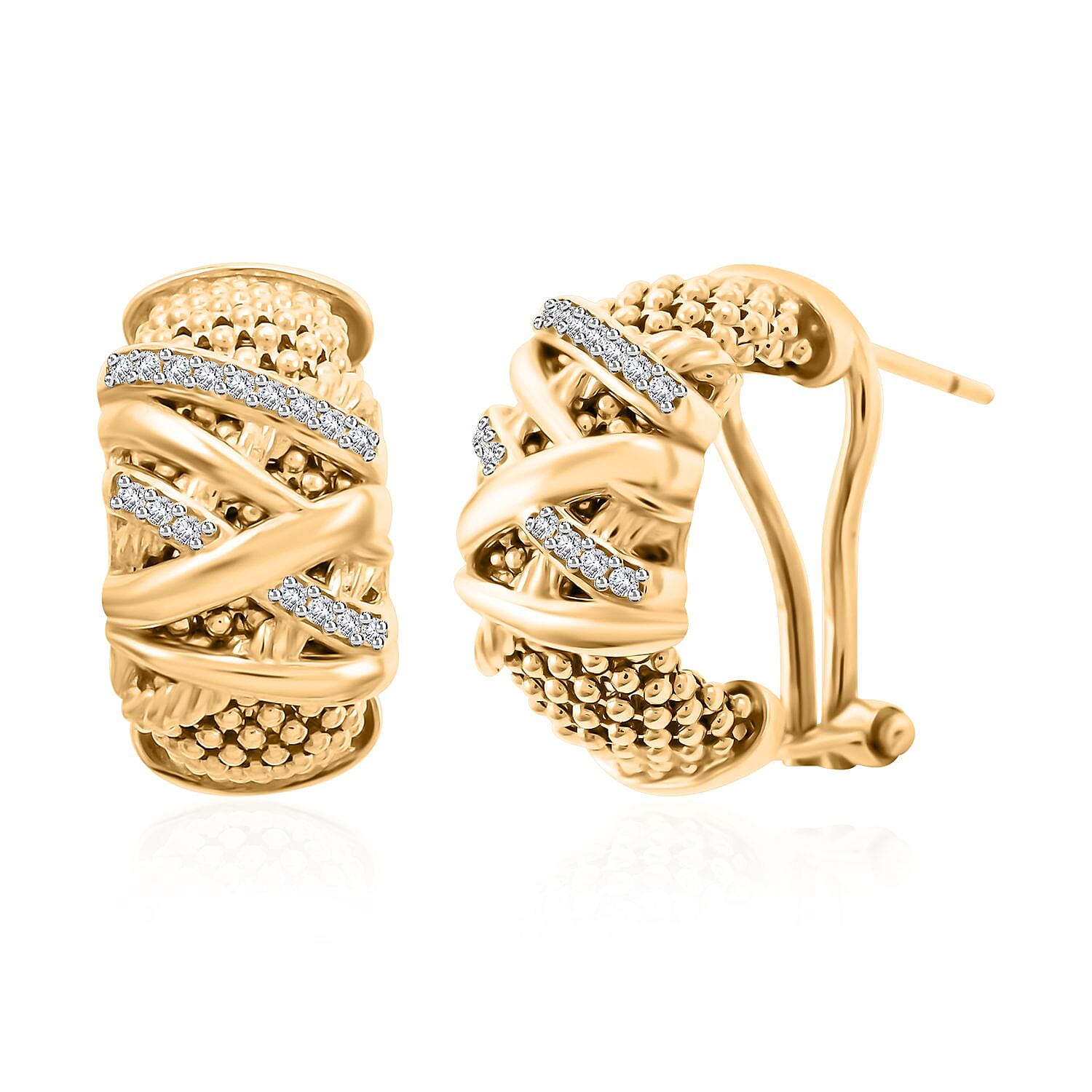 Italian Simulated Diamond Omega Clip Earrings in 14K YG Over Sterling Silver 0.75 ctw