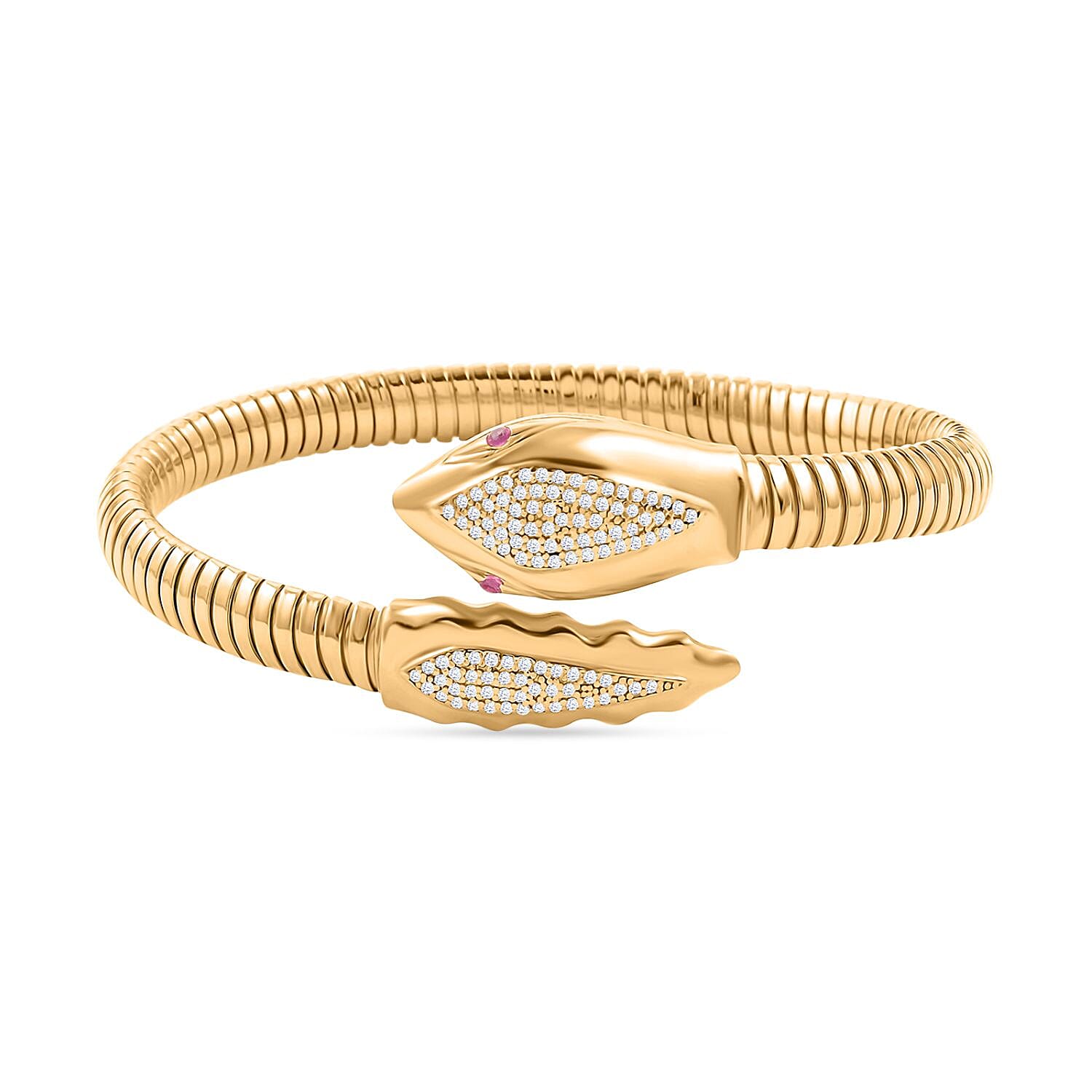 Italian Simulated Pink and White Diamond Bangle Bracelet in 14K YG Over Sterling Silver (6.50 In) 2.55 ctw