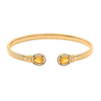 Italian Citrine, Simulated Diamond Bangle Bracelet in 14K YG Over Sterling Silver (6.50 In) 2.40 ctw