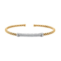 Italian Simulated Diamond Bangle Bracelet in 14K Yellow Gold and Sterling Silver (6.50 In) 0.75 ctw