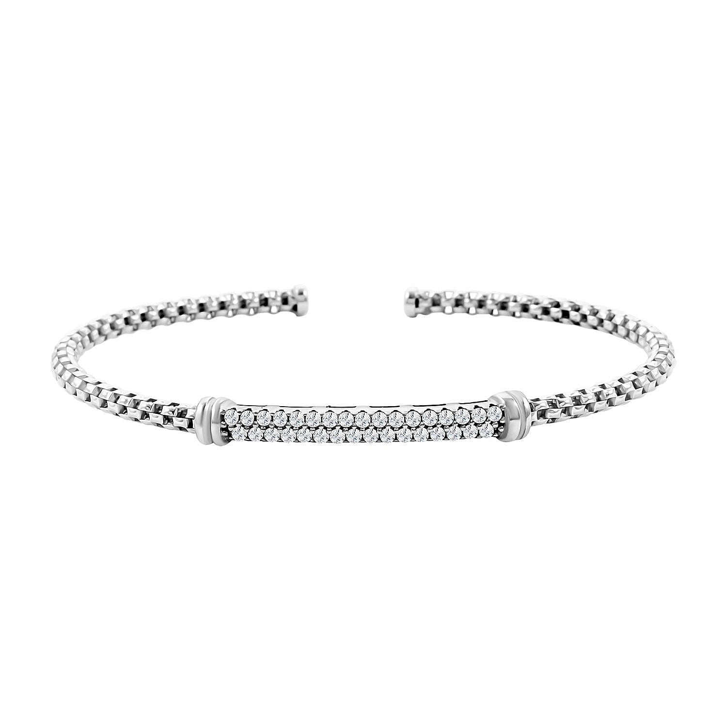 Italian Simulated Diamond Bangle Bracelet in Sterling Silver (6.50 In) 0.75 ctw