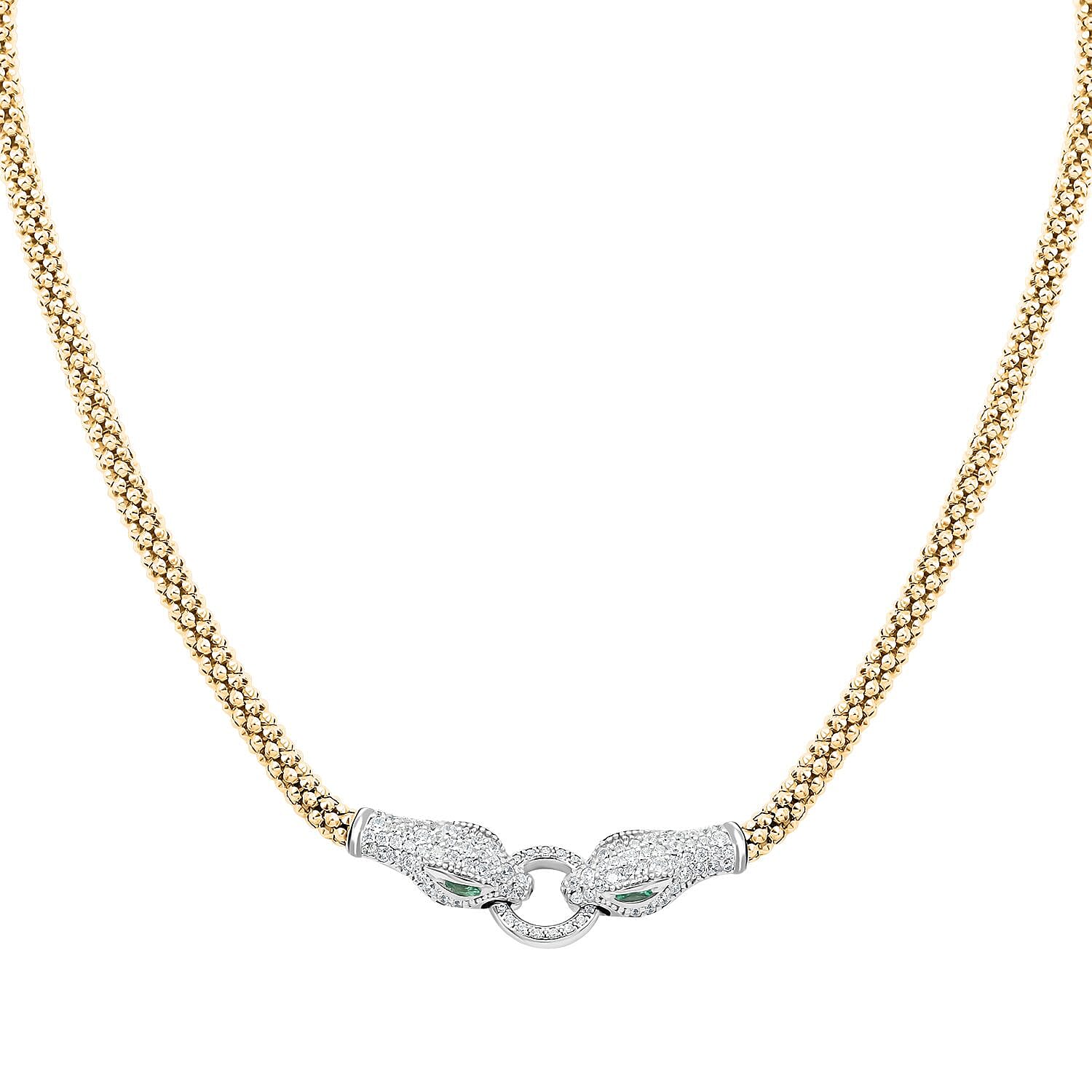 Italian Simulated Green and White Diamond Necklace 17 Inches in 14K Yellow Gold Over and Sterling Silver 3.35 ctw