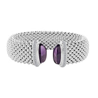 Italian African Amethyst and Simulated Diamond Bangle Bracelet in Sterling Silver (6.50 In) 5.90 ctw