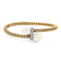 Italian Freshwater Pearl and Simulated Diamond Bangle Bracelet in 14K Yellow Gold Over Sterling Silver (6.50 In) 0.40 ctw - Sticky add to cart bar