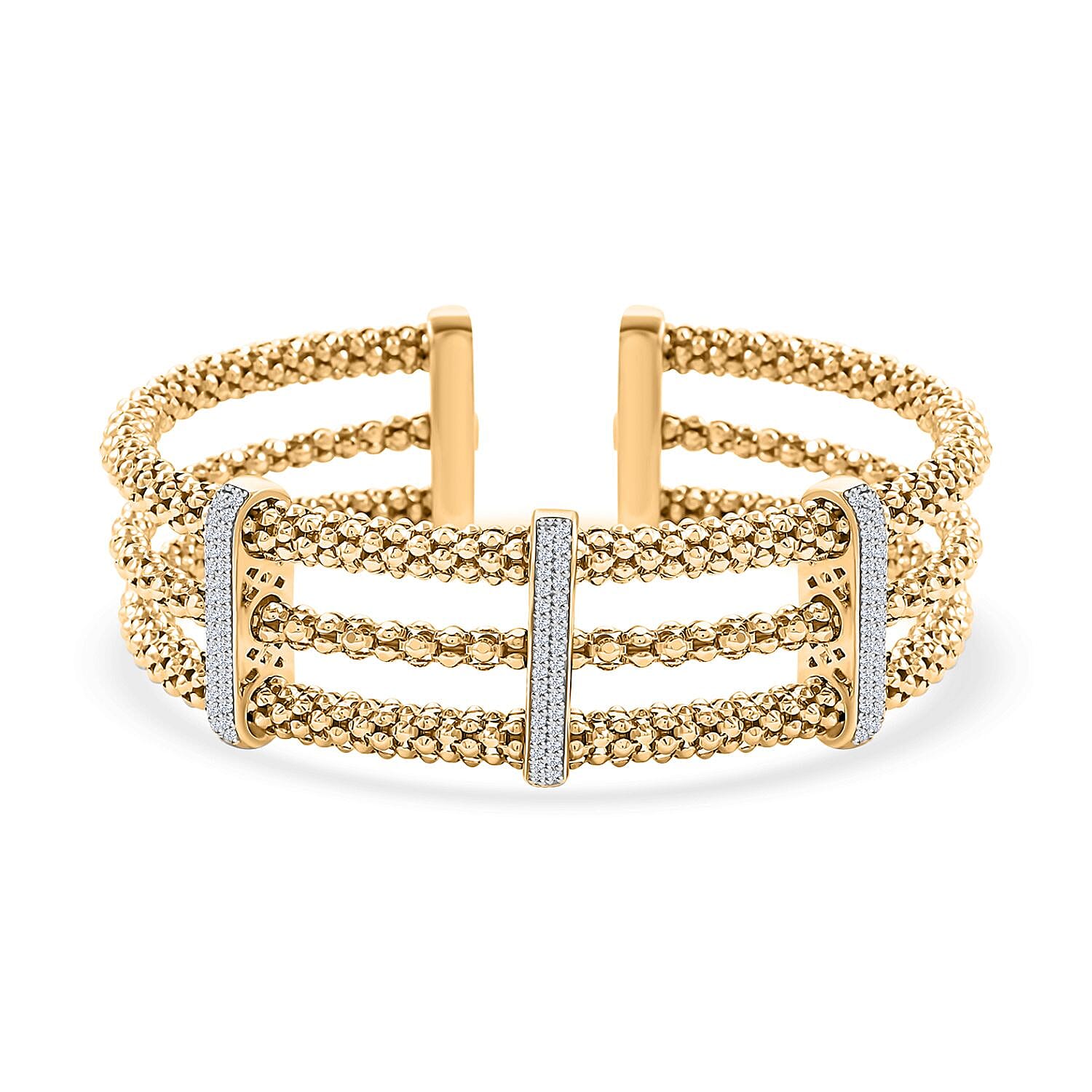 Italian Simulated Diamond Bangle Bracelet in 14K Yellow Gold Over Sterling Silver (6.50 In) 2.25 ctw