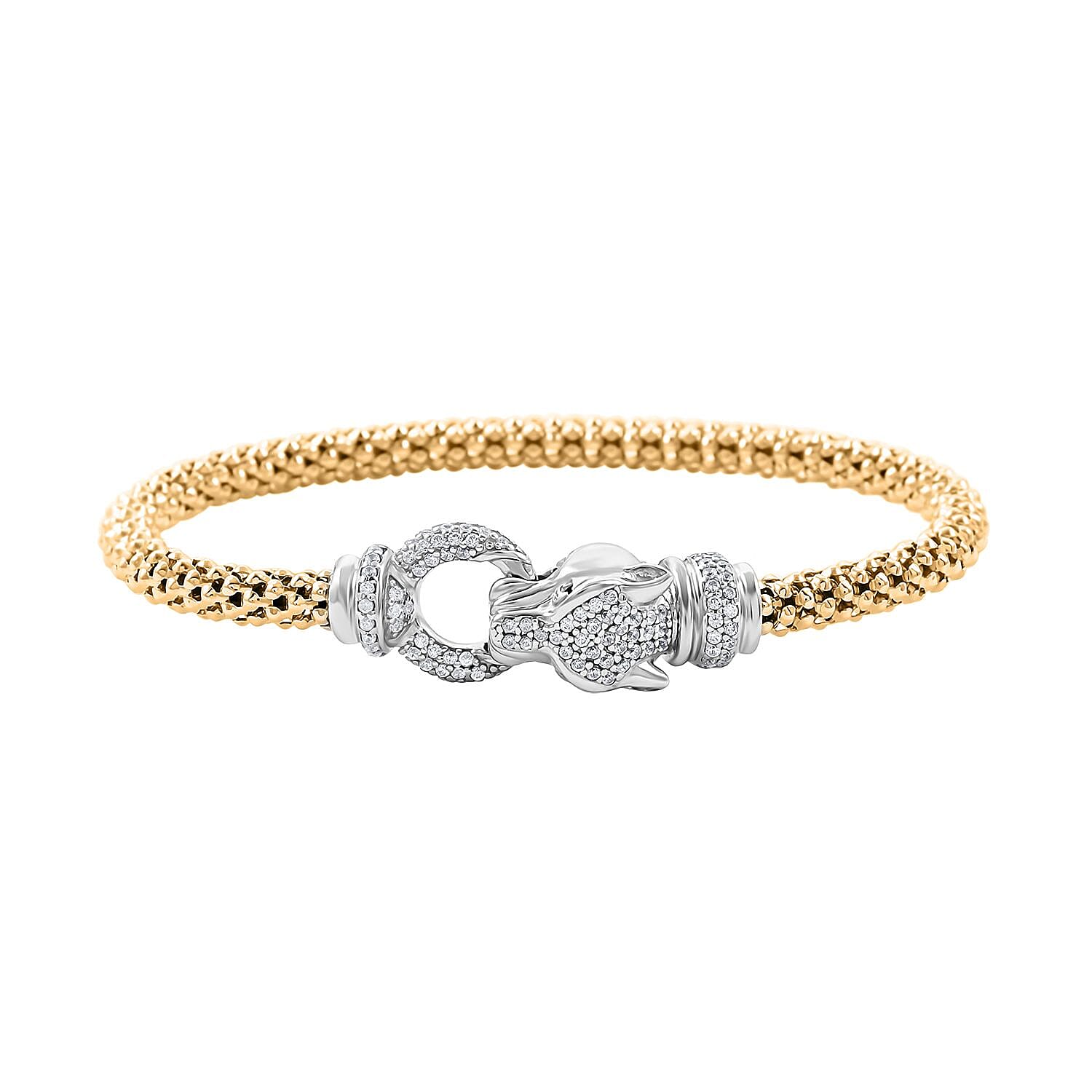 Italian Simulated Diamond Bangle Bracelet in 14K YG Over and Sterling Silver (6.50 In) 2.25 ctw