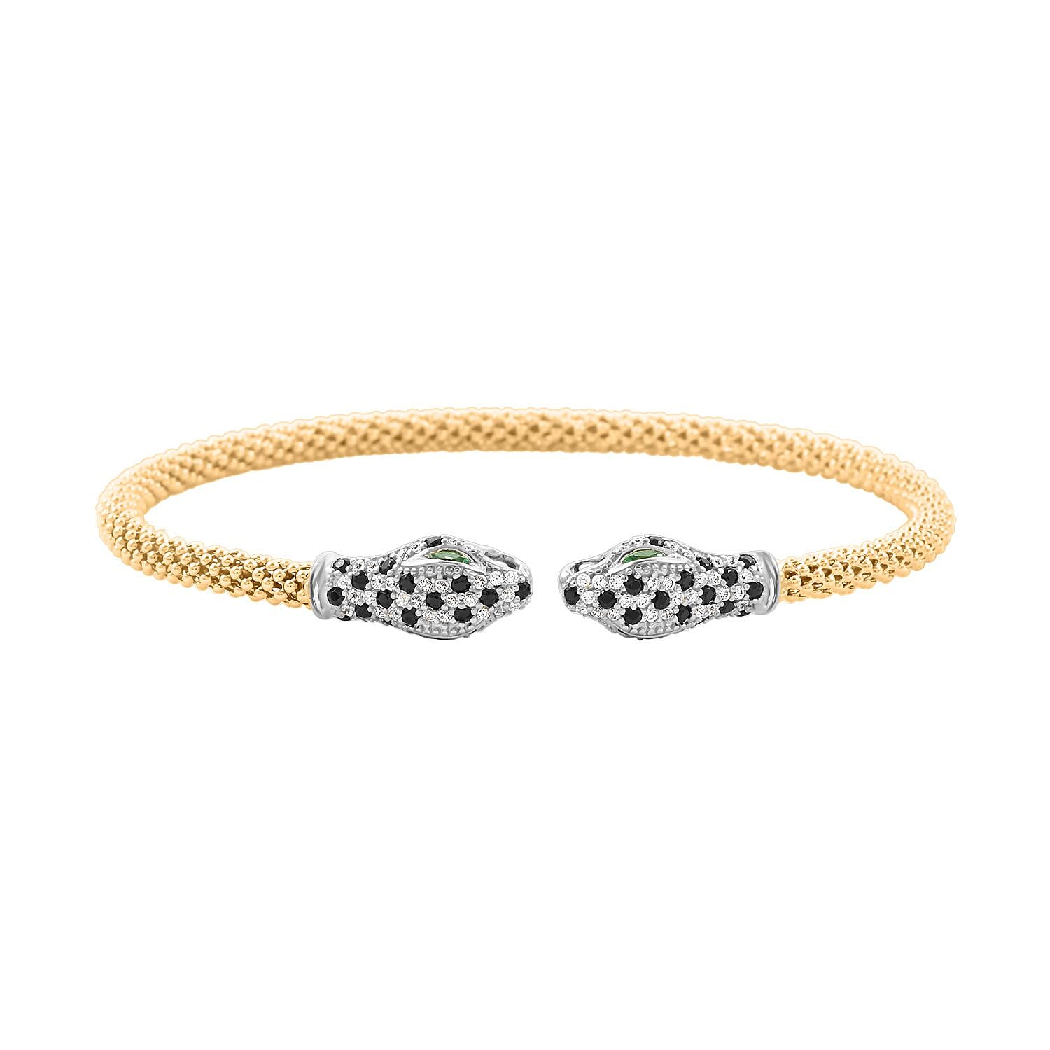 Italian Simulated Green, White and Black Diamond Bangle Bracelet in 14K Yellow Gold Over and Sterling Silver (6.25 In) 2.40 ctw