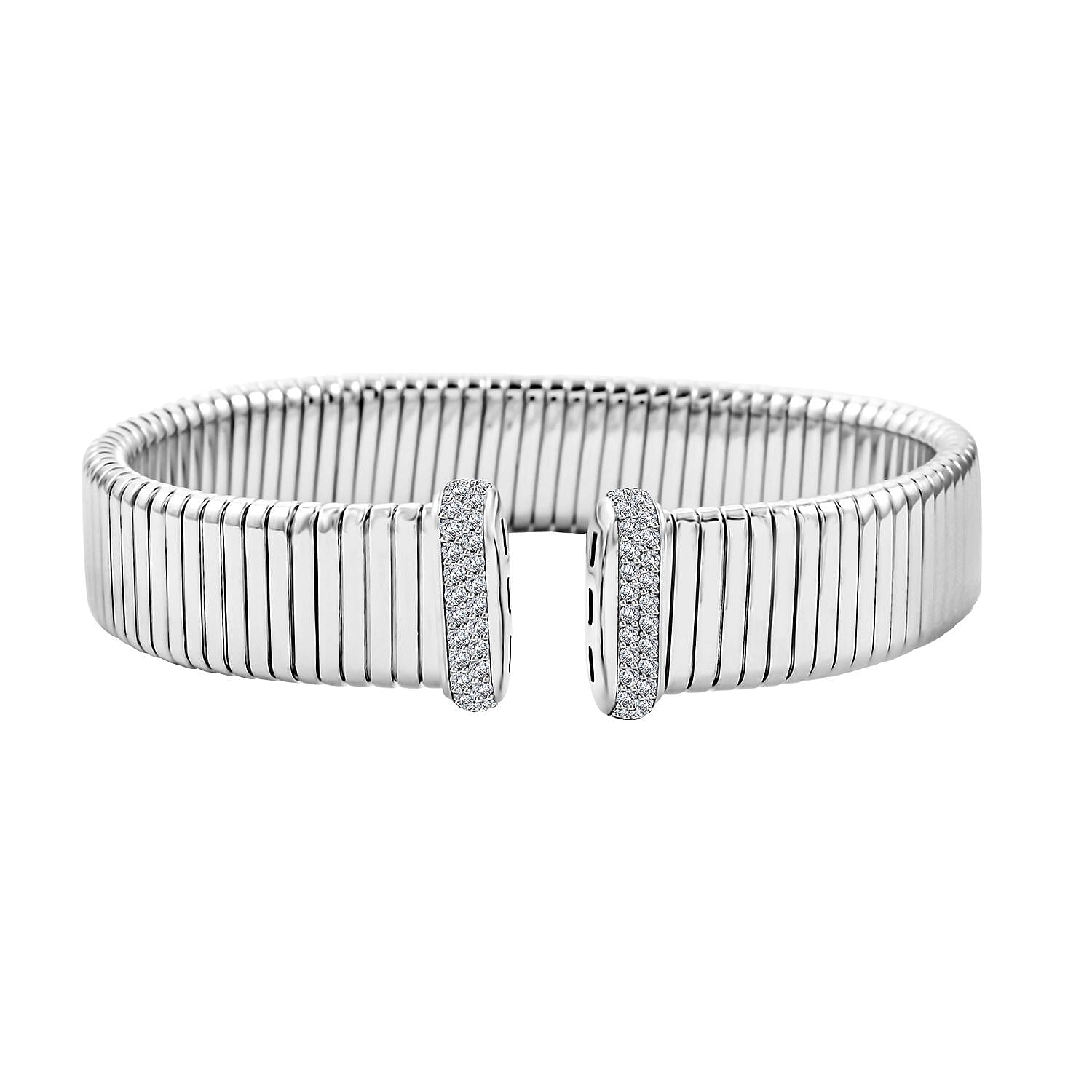Italian Simulated Diamond Bangle Bracelet in Sterling Silver (6.50 In) 1.15 ctw