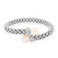 Italian Freshwater Pearl, Simulated Diamond Bangle Bracelet in Sterling Silver (6.50 In) 0.33 ctw - Sticky add to cart bar