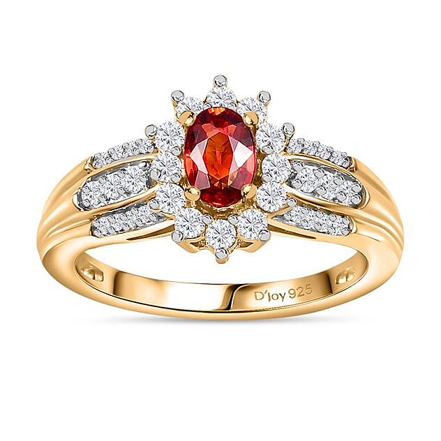 AAA Red Sapphire, White Zircon Ring in Vermeil YG Over Sterling Silver (Size 7.0) 1.15 ctw