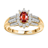 AAA Red Sapphire, White Zircon Ring in Vermeil YG Over Sterling Silver (Size 7.0) 1.15 ctw
