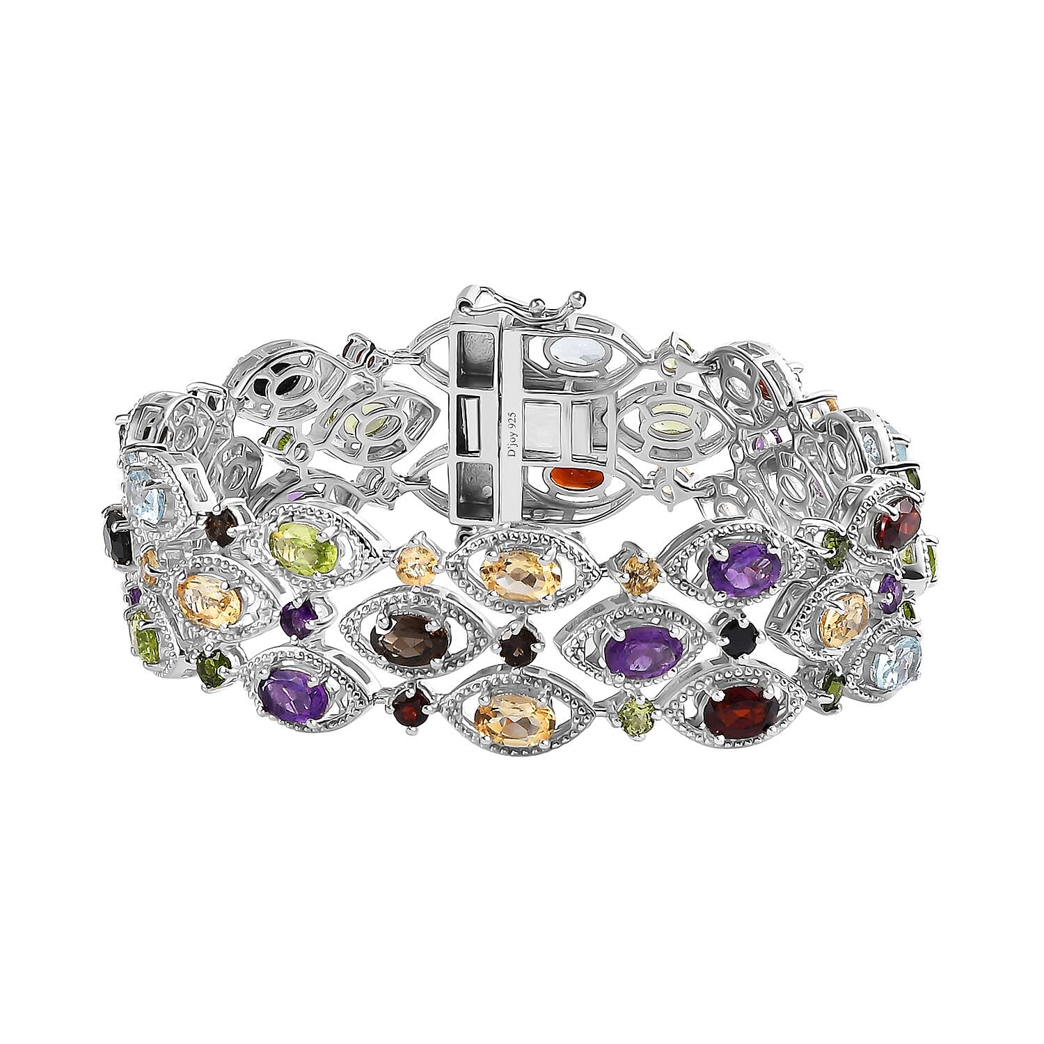 Multi Gemstone Bracelet in Platinum Over Sterling Silver (6.50 In) 19.10 ctw