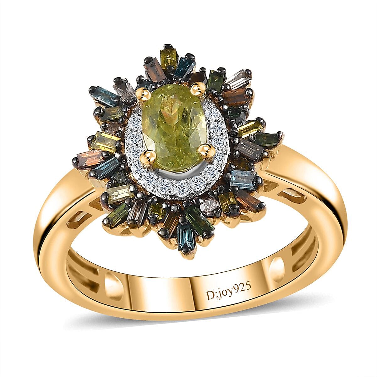 Premium Sava Sphene and Multi Diamond Ring in Vermeil Yellow Gold Over Sterling Silver (Size 10.0) 0.90 ctw