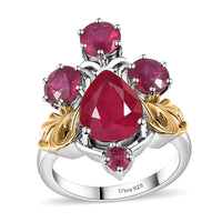 African Ruby (FF) Ring in Vermeil YG and Platinum Over Sterling Silver 6.10 ctw