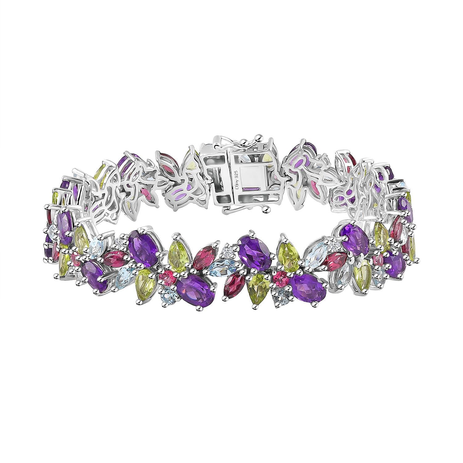 African Amethyst, Multi Gemstone Bracelet in Platinum Over Sterling Silver (7.25 In) 32.80 ctw