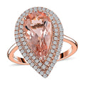 Certified & Appraised ILIANA 18K Rose Gold AAA Marropino Morganite and G-H SI Diamond Double Halo Ring 4.68 Grams 3.80 ctw - Sticky add to cart bar