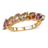 Premium Multi-Tourmaline 7 Stone Ring in Vermeil YG Over Sterling Silver (Size 10.0) 1.60 ctw
