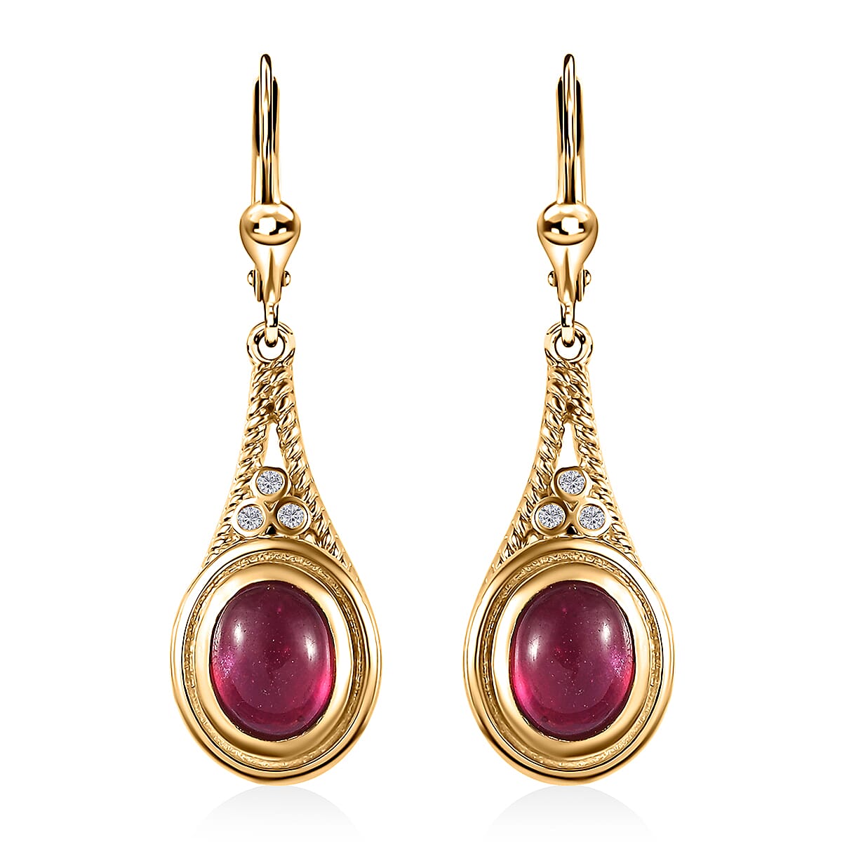 Premium African Ruby (FF) and Moissanite Lever Back Earrings in Vermeil Yellow Gold Over Sterling Silver 6.80 ctw