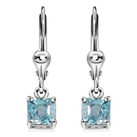 Asscher Cut Cambodian Blue Zircon Lever Back Earrings in Platinum Over Sterling Silver 2.00 ctw