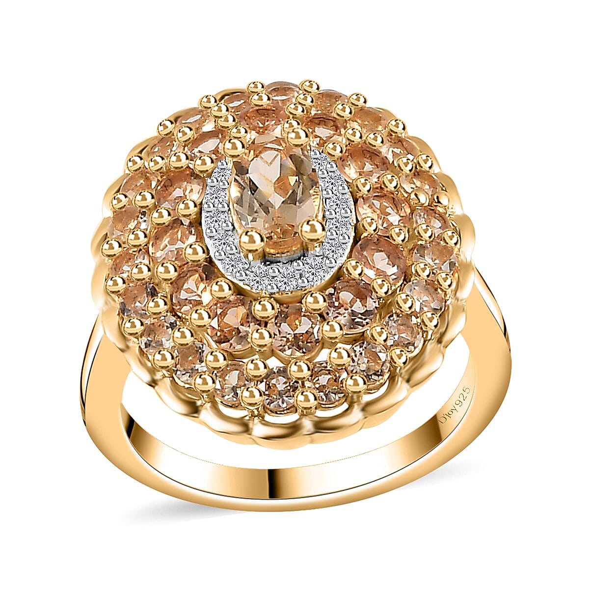 Imperial Topaz, Moissanite Ring in Vermeil YG Over Sterling Silver (Size 10.0) 2.60 ctw