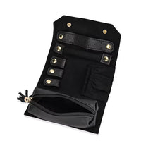 Blak Faux Leather Mini Jewelry Roll Organizer with Zipper (Openable Size 9.45"x5.51") (Closure Size 5.5"x2.55")