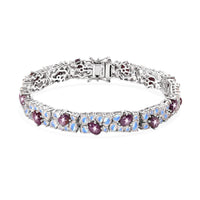 Blue Star Sapphire (DF) and Rainbow Moonstone 22.25 ctw Bracelet in Platinum Over Sterling Silve (7.25 In)