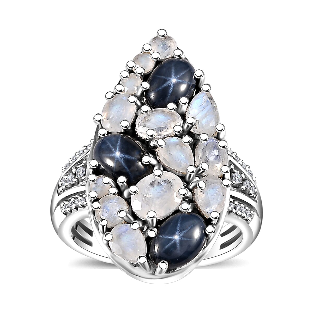 Blue Star Sapphire (DF), Multi Gemstone Ring in Platinum Over Sterling Silver (Size 7.0) 3.90 ctw