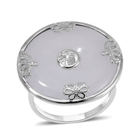 Natural Jade Bi-Disc Fu Ring in Platinum Over Sterling Silver
