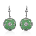 Green Jade (D) Bi-Disc Fu Happiness Earrings in Platinum Over Sterling Silver 14.90 ctw - Sticky add to cart bar