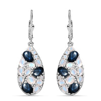 Blue Star Sapphire (DF), Moon Glow Moonstone Earrings in Platinum Over Sterling Silver 7.75 ctw