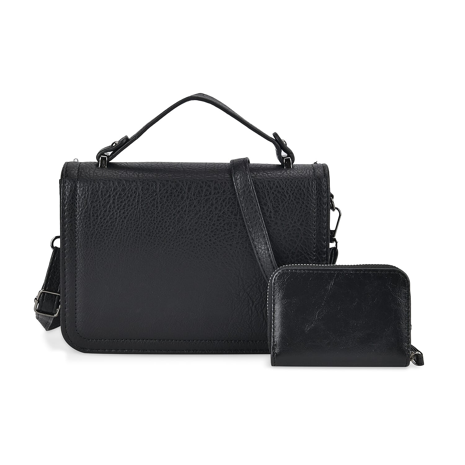 TLV Set of 2 Navy Faux Leather Crossbody Bag (8.3"x2.9"x5.9") and Card Holder (3.9"x1.4"x2.9")