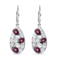 Blue Star Sapphire (DF), Moon Glow Moonstone Earrings in Platinum Over Sterling Silver 7.75 ctw