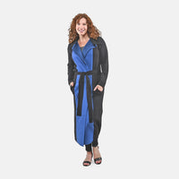 Badgley Mischka Blue and Black Colorblock Trench Sweater - S