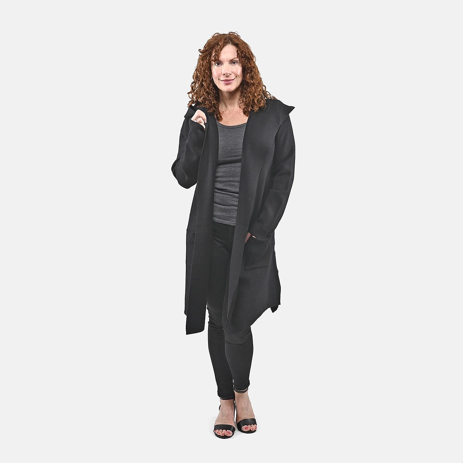 Badgley Mischka Black Cardigan Sweater with Hood - S