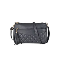Black Faux Leather Quilted Pattern Crossbody Bag (9.8"x2.7"x6.3") with Detachable Shoulder Strap (63")