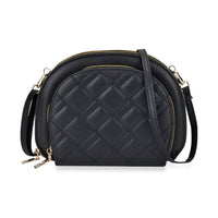 Black Faux Leather Quilted Crossbody Bag (8.3"x1.8"x5.9") with Detachable Shoulder Strap (63")