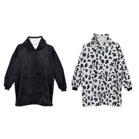 Doorbuster Set of 2 Solid Black and Leopard Pattern Hoodie Blanket with Vacuum Packaging - One Size Fit Most