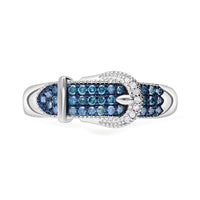 TLV Blue Diamond (IR), Diamond Buckle Ring in Platinum Over Sterling Silver (Size 7.0) 0.25 ctw