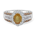 Yellow Sapphire, White Zircon Halo Ring in Platinum Over Sterling Silver (Size 10.0) 3.20 ctw - Sticky add to cart bar