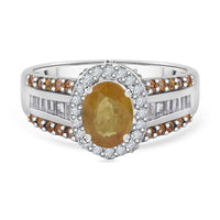 Yellow Sapphire, White Zircon Halo Ring in Platinum Over Sterling Silver (Size 10.0) 3.20 ctw