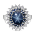 Blue Star Sapphire (DF) and Multi Gemstone Double Halo Ring in Platinum Over Sterling Silver (Size 8.0) 5.50 ctw - Sticky add to cart bar