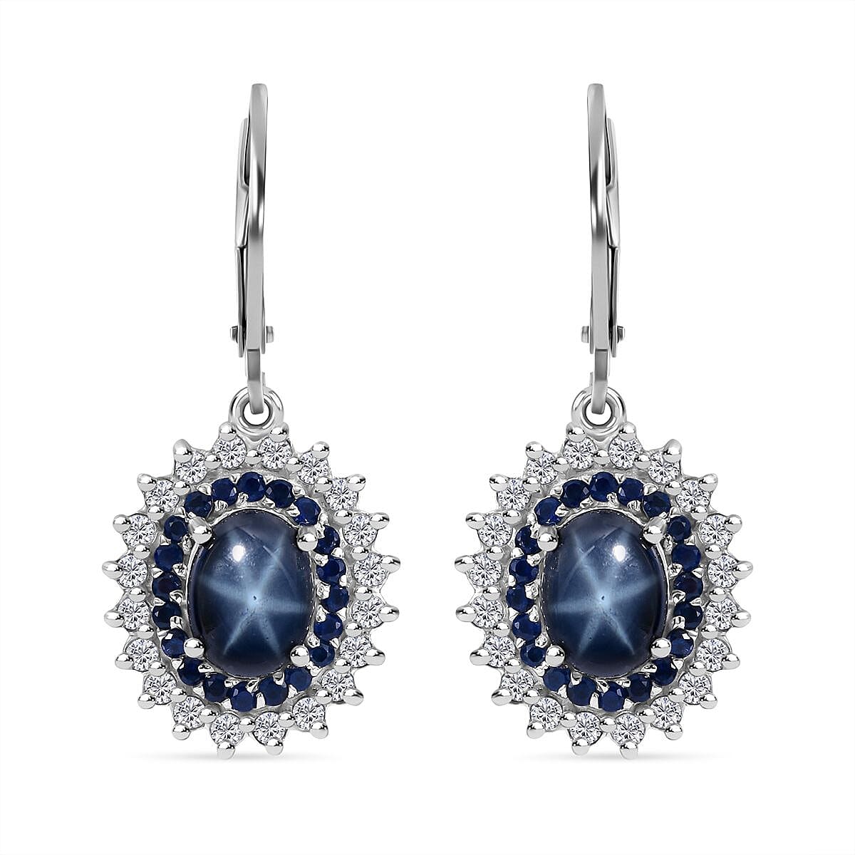 Premium Blue Star Sapphire (DF) and Multi Gemstone Floral Lever Back Earrings in Platinum Over Sterling Silver 5.25 ctw