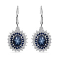 Premium Blue Star Sapphire (DF) and Multi Gemstone Floral Lever Back Earrings in Platinum Over Sterling Silver 5.25 ctw - Sticky add to cart bar