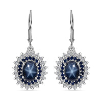 Premium Blue Star Sapphire (DF) and Multi Gemstone Floral Lever Back Earrings in Platinum Over Sterling Silver 5.25 ctw
