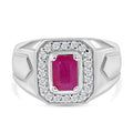 Mozambique Ruby, Moissanite Men's Ring in Platinum Over Sterling Silver (Size 10.0) 1.50 ctw - Sticky add to cart bar
