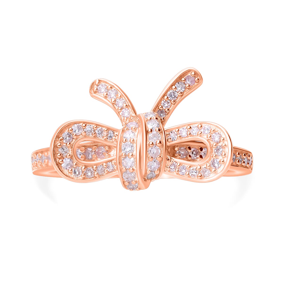Natural Pink Diamond (I3) Bow Ring in Vermeil RG Over Sterling Silver (Size 10.0) 0.33 ctw